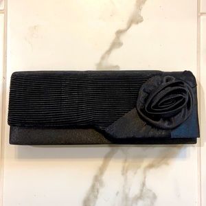 Bijoux Terner Black Rose Pleated Clutch Purse